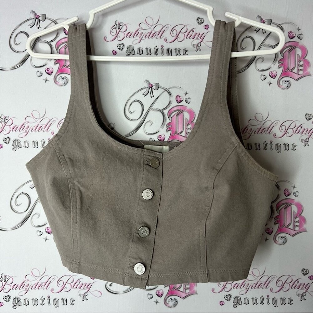 Wilfred free grey button up tank top denim jean Sleeveless Bustier Tank Top